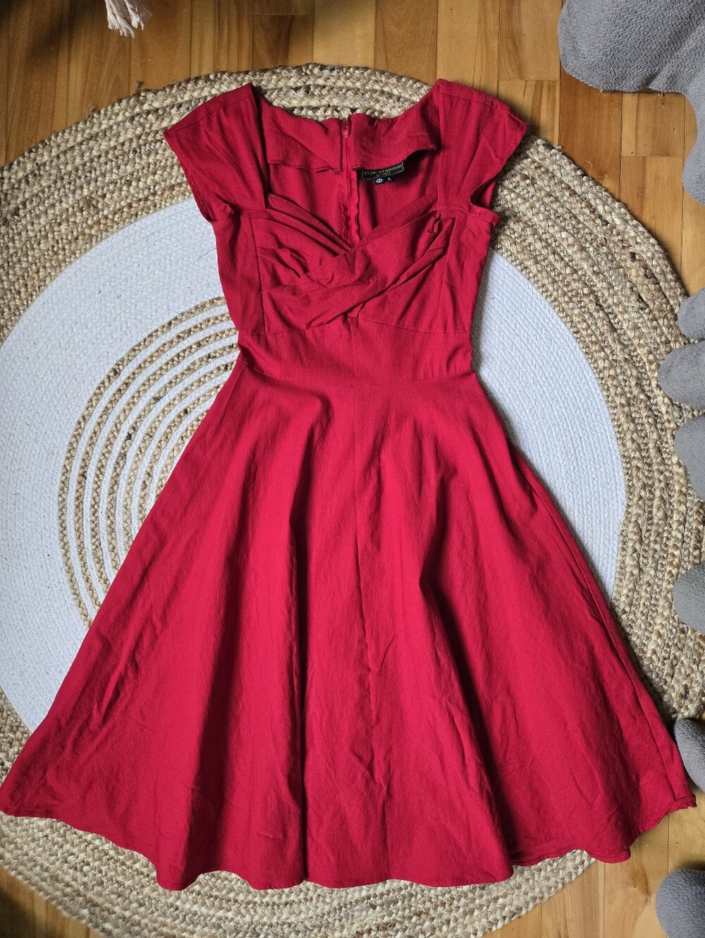 Stop Staring Red Fit-and-Flare Midi Dress Vintage Inspired Romantic Garden Party